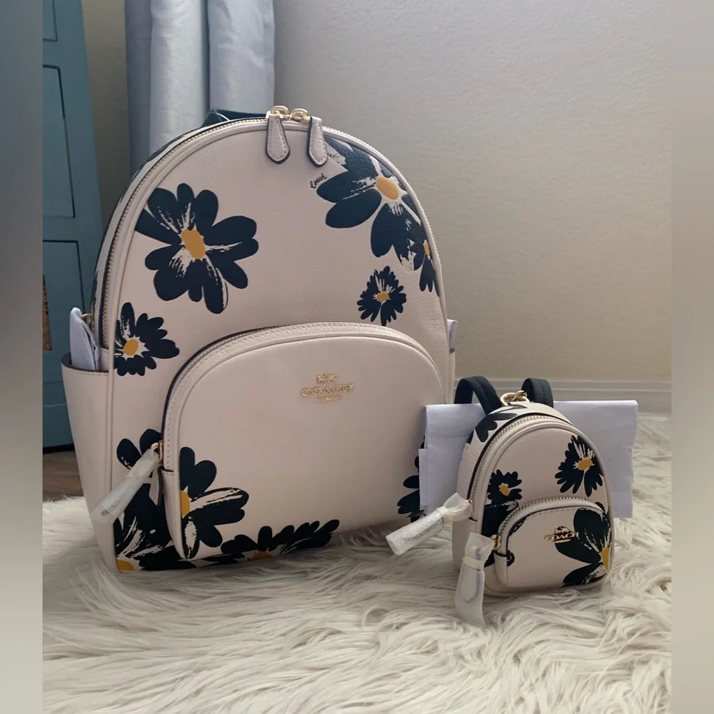 Coach Court Backpack and Mini Keychain Set Flower Print - Picture 8 of 15